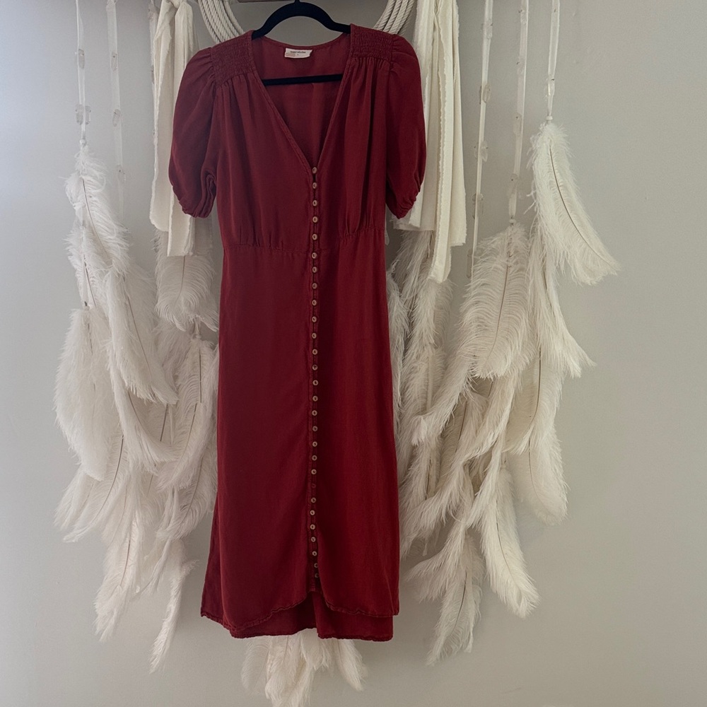 Saint Helena Cleo Button Front Dress - Rust Color - Linen Fabric